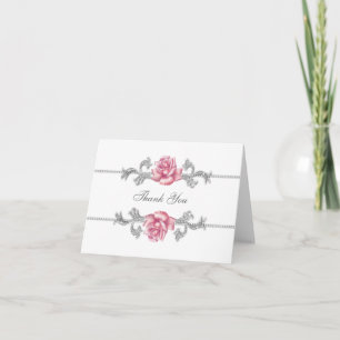 Silberne Rosen Dankeskarten in Rosa Dankeskarte