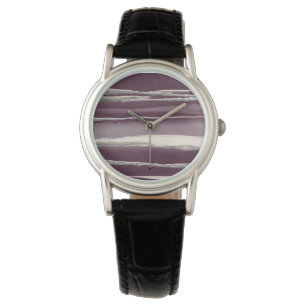 Silberne Rosen-lila abstrakter Druck Armbanduhr