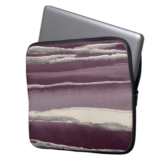 Silberne Rosen-lila abstrakter Druck Laptopschutzhülle (Vorderseite Links)