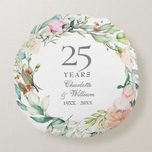 Silberne Rosenfotos zum 25. Hochzeitstag Rundes Kissen