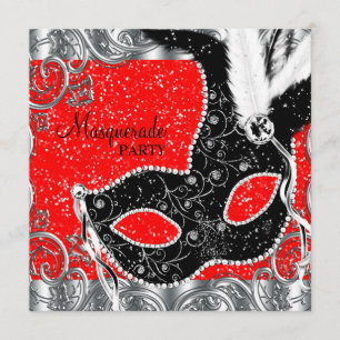 Silberne Rot und schwarze Masken-Maskenball-Party Einladung