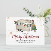 Silberne rote Retro-Vintage-Camper-Weihnachtskarte (Stehend Vorderseite)