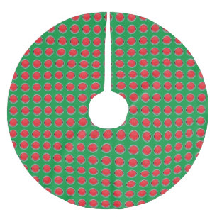 Silberne rote Ringe mit grünem Hintergrund Polyester Weihnachtsbaumdecke