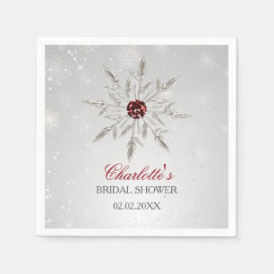 Silberne rote Schneeflocken Winter Brautparty Serviette