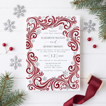 Silberne rote Schneeflocken Winterhochzeit