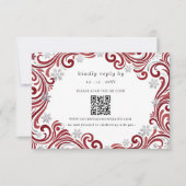 Silberne rote Schneeflocken Winterhochzeit QR-Code RSVP Karte (Vorderseite)