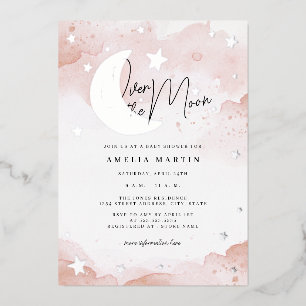 Silberne Röte Über den Mond Baby Shower Folieneinladung