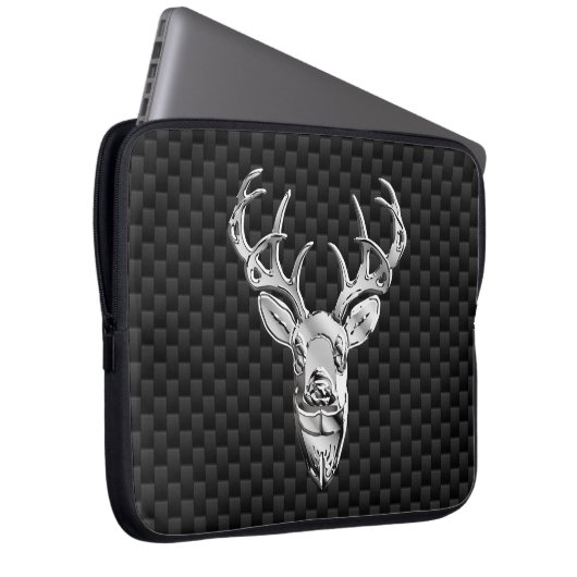 Silberne Rotwild auf Kohlenstoff-Faser-Art-Druck Laptopschutzhülle (Vorne Rechts)