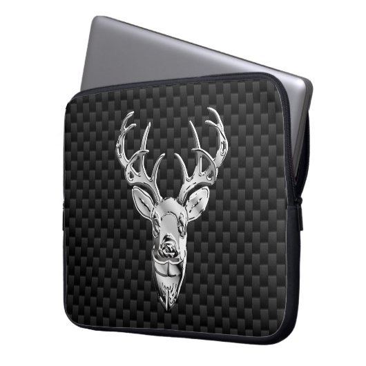 Silberne Rotwild auf Kohlenstoff-Faser-Art-Druck Laptopschutzhülle (Vorderseite Links)