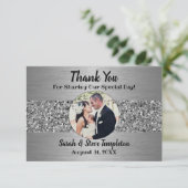 Silberne Schein-Foto-Hochzeit danken Ihnen Karten (Stehend Vorderseite)
