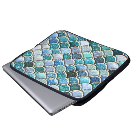 Silberne Schein-Glitzer-Meerjungfrau-Skalen Laptopschutzhülle (Vorne Knopf)