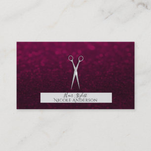 Silberne Schere Burgunder Glitter Hairstylist Visitenkarte