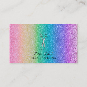 Silberne Schere Regenbogen Glitter Hairstylist Visitenkarte