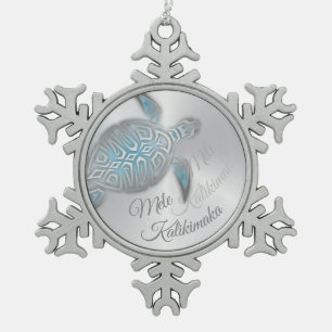 Silberne Schildkröte Mele Kalikimaka Schneeflocken Zinn-Ornament