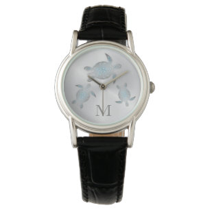 Silberne Schildkröten   Küsten-Monogramm Armbanduhr