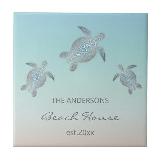 Silberne Schildkröten Strandstil Fliese (Vorderseite)