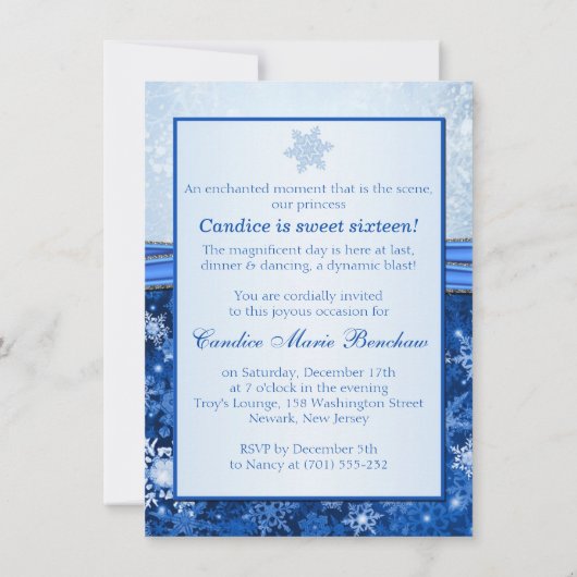 Silberne Schneeflocke auf blauem Party des Einladung (Rückseite)