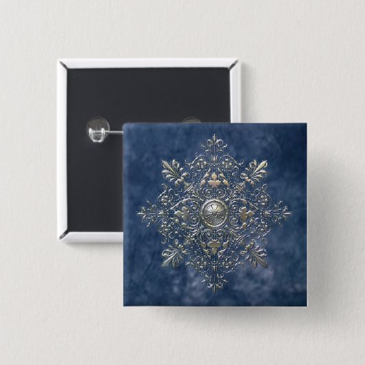 Silberne Schneeflocke Button (Vorne & Hinten)