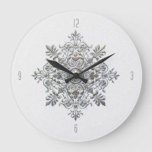 Silberne Schneeflocke Große Wanduhr