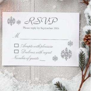 Silberne Schneeflocke Winterhochzeit RSVP Karte