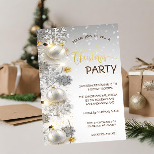 Silberne Schneeflocken, Kugeln, Weihnachtsparty Einladung