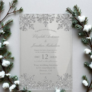 Silberne Schneeflocken Winterhochzeit Acryleinladungen