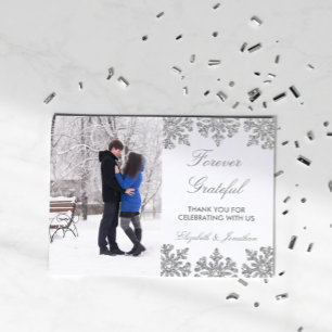 Silberne Schneeflocken Winterhochzeit Dankeskarte