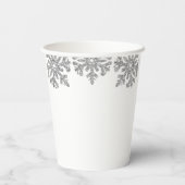 Silberne Schneeflocken Winterhochzeit Pappbecher (Rückseite)