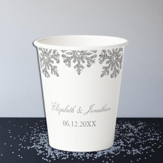 Silberne Schneeflocken Winterhochzeit Pappbecher