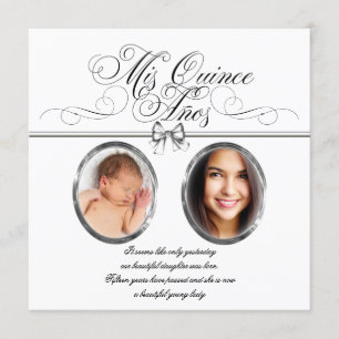 Silberne Schwarz-Weiß-Foto-Quinceanera Einladung