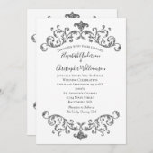 Silberne Schwarz-weiße Verzierte Blüh feierliche H Einladung (Vorne/Hinten)