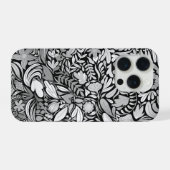 Silberne schwarze Blumenblatt-Illustrationsmuster iPhone Hülle (Rückseite (Horizontal))