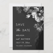 Silberne schwarze Blumenhochzeit Save The Date (Vorderseite)