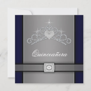 Silberne Schwarze Diamant Herz Tiara Quinceanera Einladung