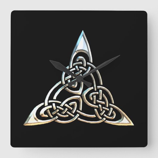 Silberne schwarze Dreieck-Spiralen-keltischer Quadratische Wanduhr (Vorderseite)