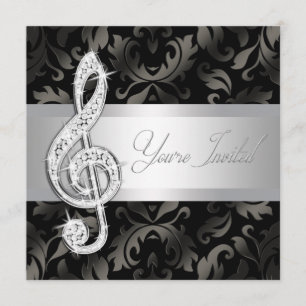 Silberne schwarze Musik-Treble-Clef-Einladungen zu Einladung