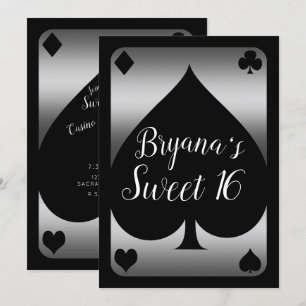Silberne & schwarze Pik-Glamour-Party zum süßen 16 Einladung