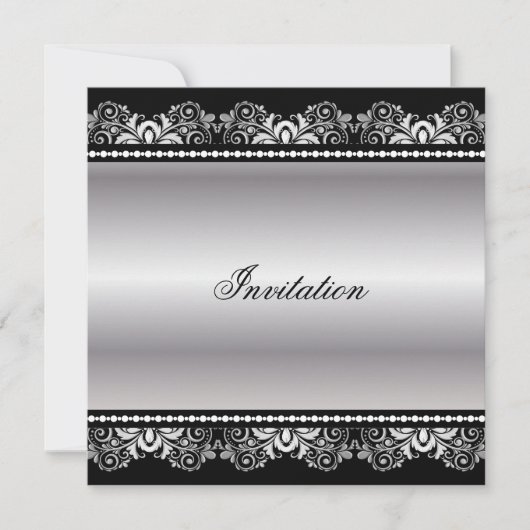 Silberne schwarze Spitze | irgendeine Gelegenheit Einladung (Vorderseite)