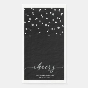 Silberne schwarze stilvolle Schrift Konfetti Prost Serviette