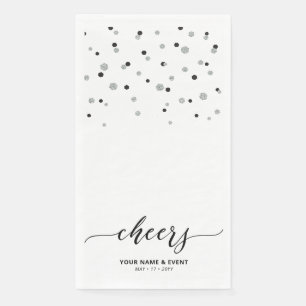 Silberne schwarze stilvolle Schrift Konfetti Prost Serviette