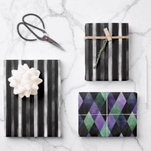 Silberne schwarze Streifen Hochzeit Geschenkpapier Set