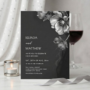 Silberne schwarze und weiße Blumen Hochzeit Einladung