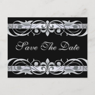Silberne Schwarzes Save the Date Postkarte