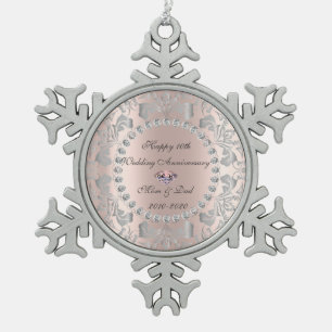 Silberne Schwünge Roségold 10. Hochzeitstag Schneeflocken Zinn-Ornament
