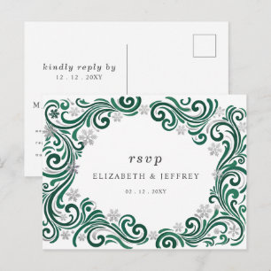 Silberne Smaragd-Schneeflocken Winterhochzeit RSVP Postkarte