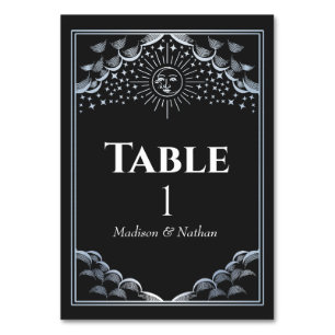 Silberne Sonnen- und Mond-Tarot-Hochzeit Tischnummer