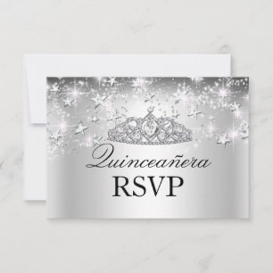 Silberne Sparkle-Tiara & Sterne Quinceanera RSVP Karte