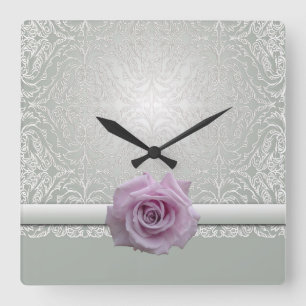 Silberne Spitzen-Damaskus-Schönheits-Rosenuhr Quadratische Wanduhr