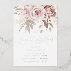 Silberne, staubige Rose- und rosafarbene Blumen-Ho Folieneinladung