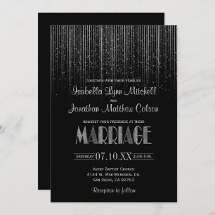 Silberne Stern-Regen-Dusche u. schwarze Hochzeit Einladung